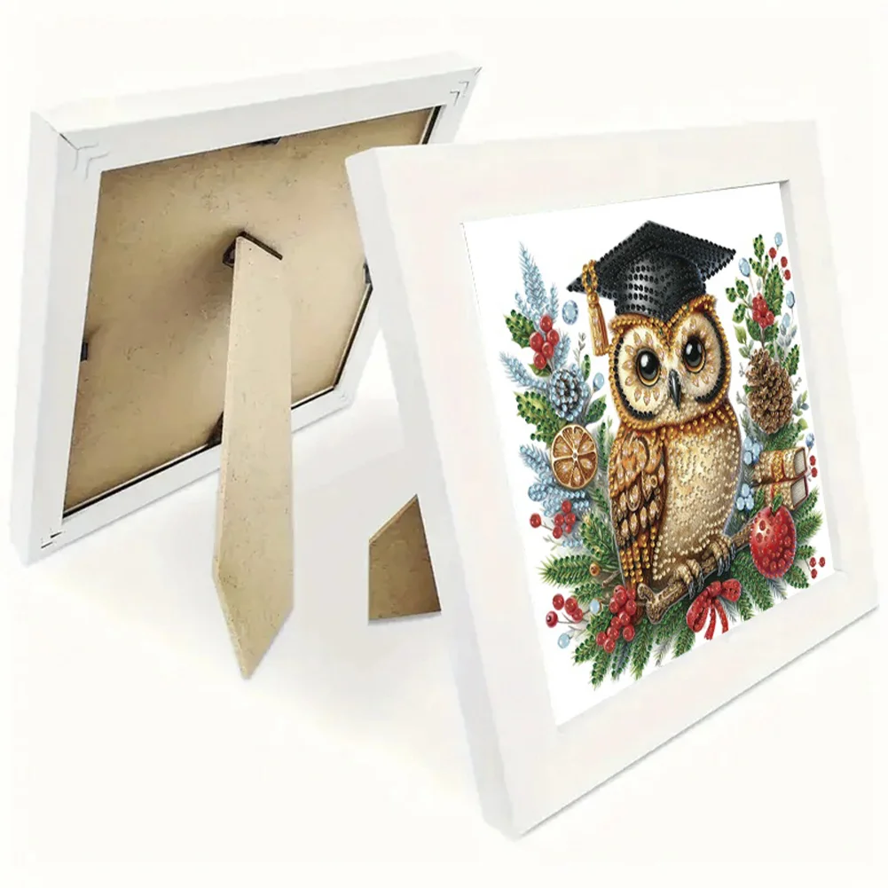 5D DIY Partial Special Shaped Drill Diamond Painting Xmas Owl 22.8x22.8cm【With Frame】