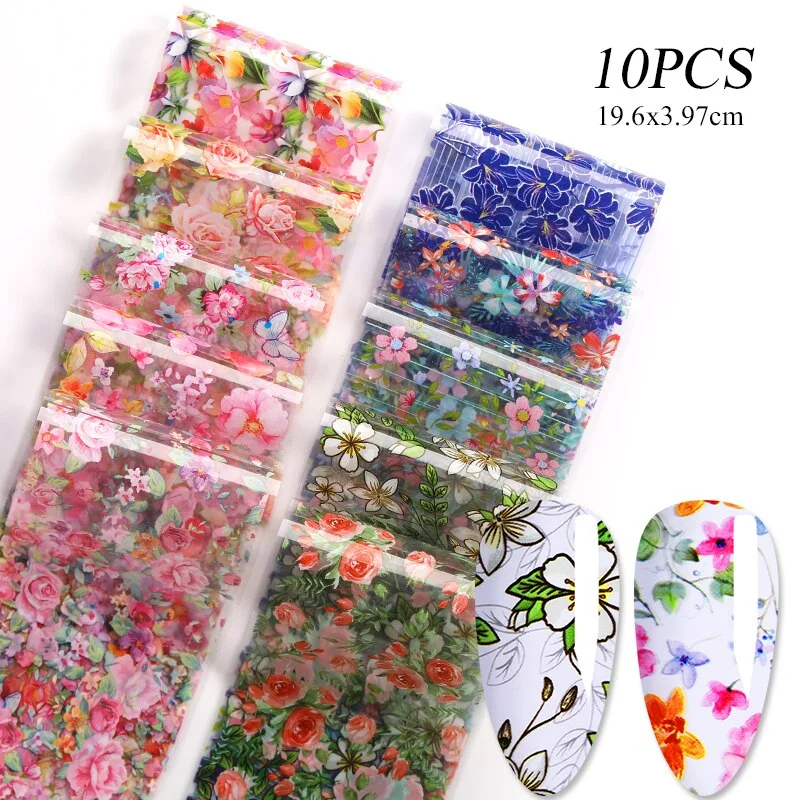 10pcs Magic Effect Angel Leopard Nail Foils Marble Autumn Slider Flowers Stickers For Acrylic Designs Nail Art Decoration-Nail Inspo