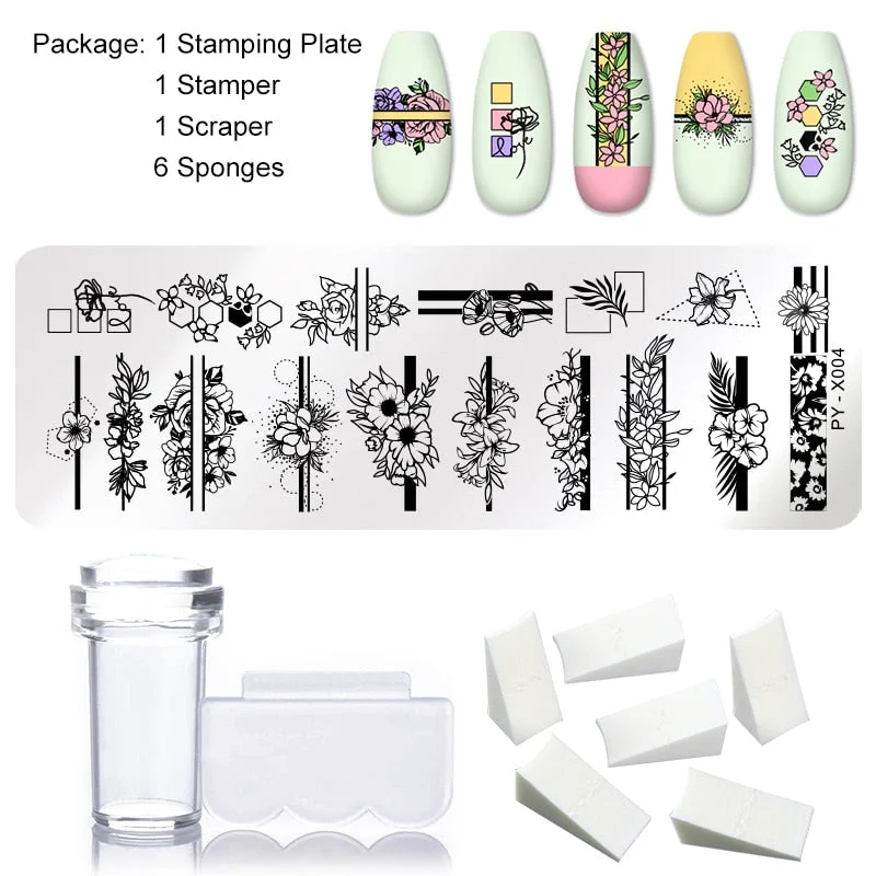 1 Set Nail Stamping Plates Geometry Lace Flower Dream Catcher with Jelly Stamper Scraper Sponge Nail Art Image Plate Tool-Nail Inspo
