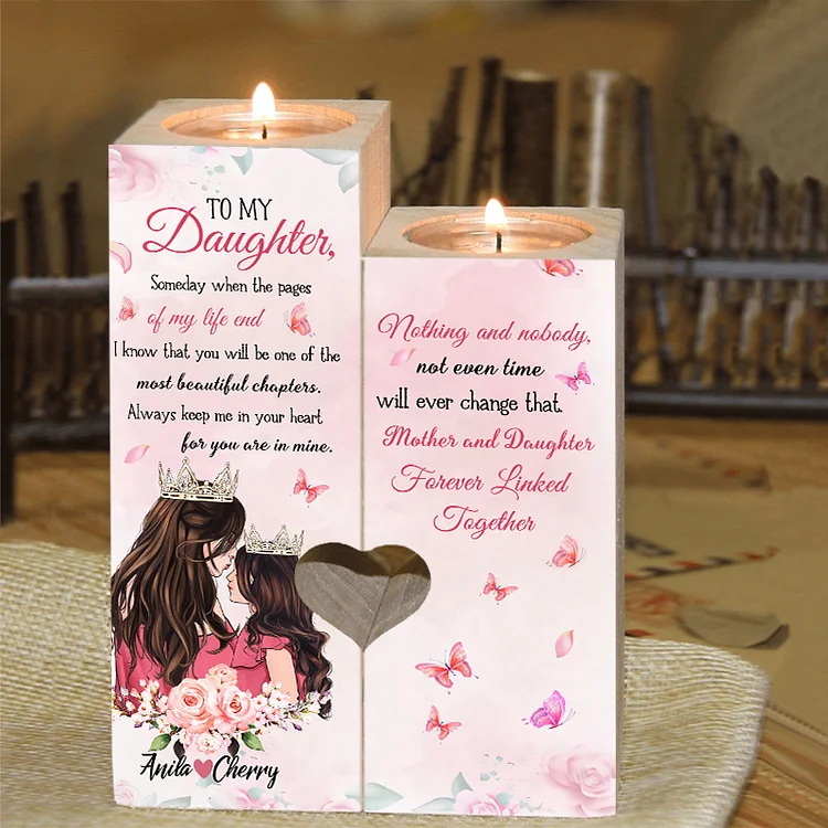 To My Daughter Customised 2 Names Candle Holder "Mother and Daughter Forever Linked Together