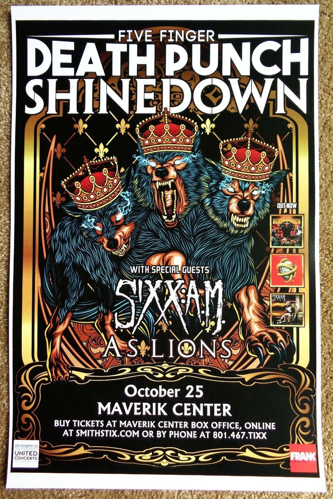 FIVE FINGER DEATH PUNCH & SHINEDOWN 2016 POSTER Gig Utah Concert Salt Lake City