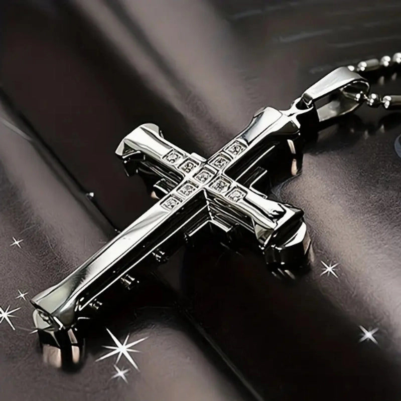 Retro Punk Cross Alloy Inlay Rhinestones Men’s Pendant Necklace Men Pendant Necklaces