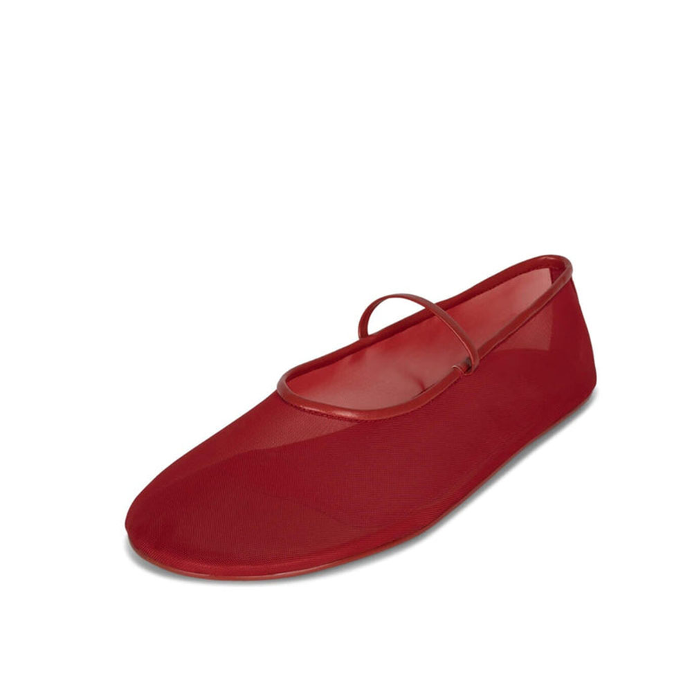 Red Mesh Round Toe Mary Jane Ballet Flats Nicepairs