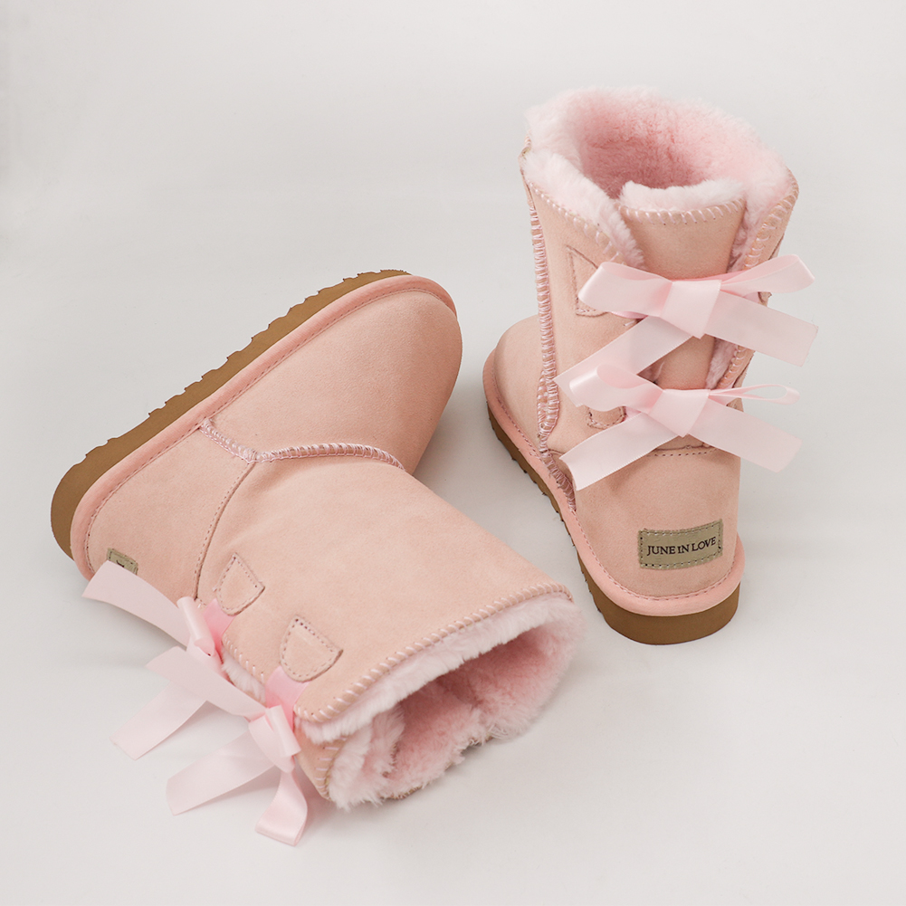 Women's Snow Boots for Winter Mid-Calf high Back Bows-MERUMOTE