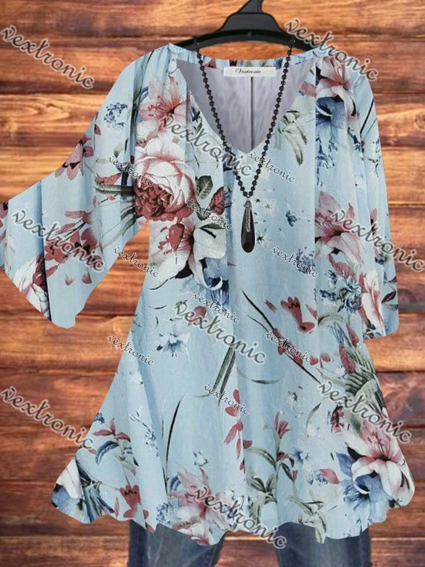 Women Half Sleeve V-neck Solid Color Dress