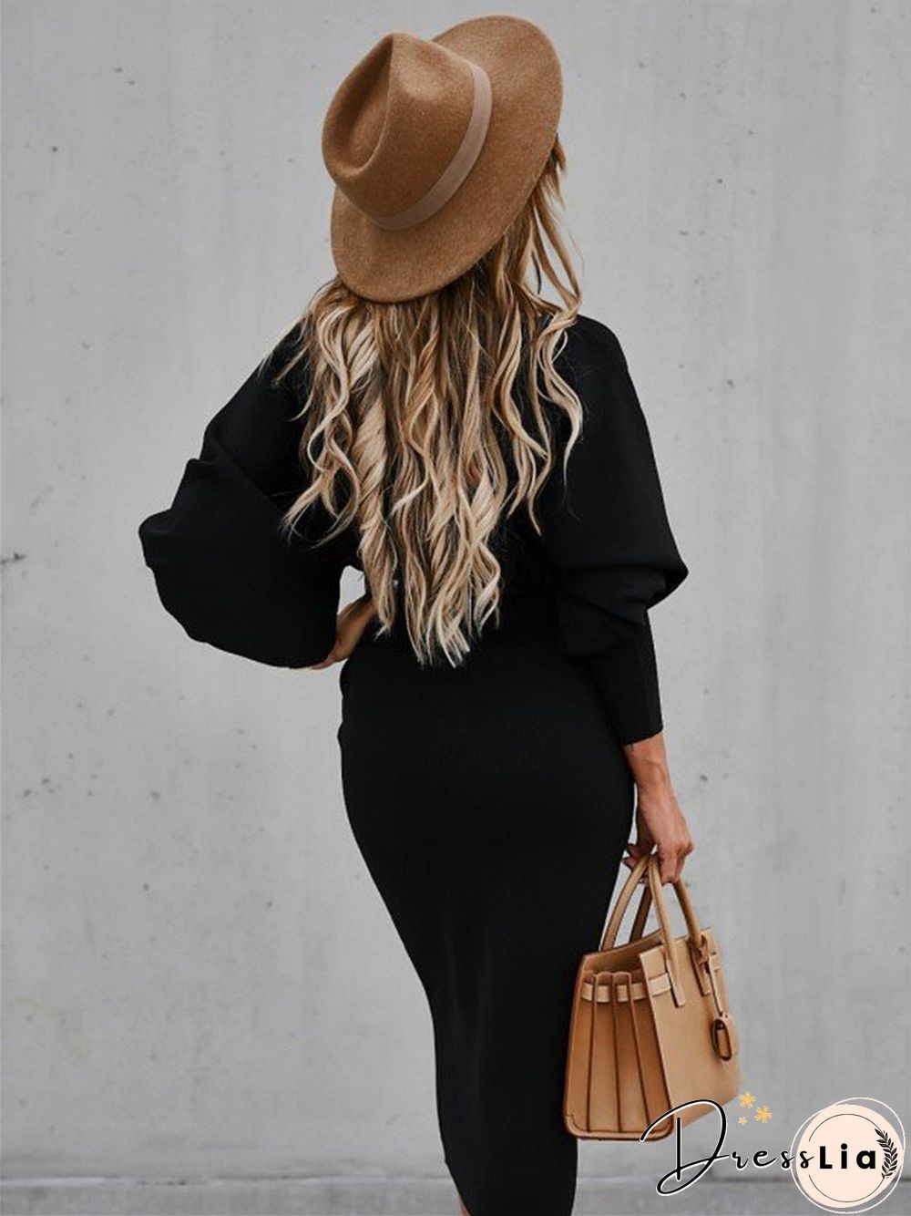 Long Sleeve Bodycon Solid Color Midi Dress