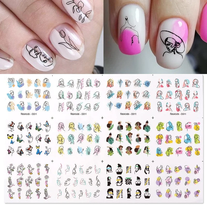 Harunouta 12pcs Black Snake Nail Stickers Wave Line Transfer Sliders Decoration Abstract Image Nail Art Designs Water Decals
