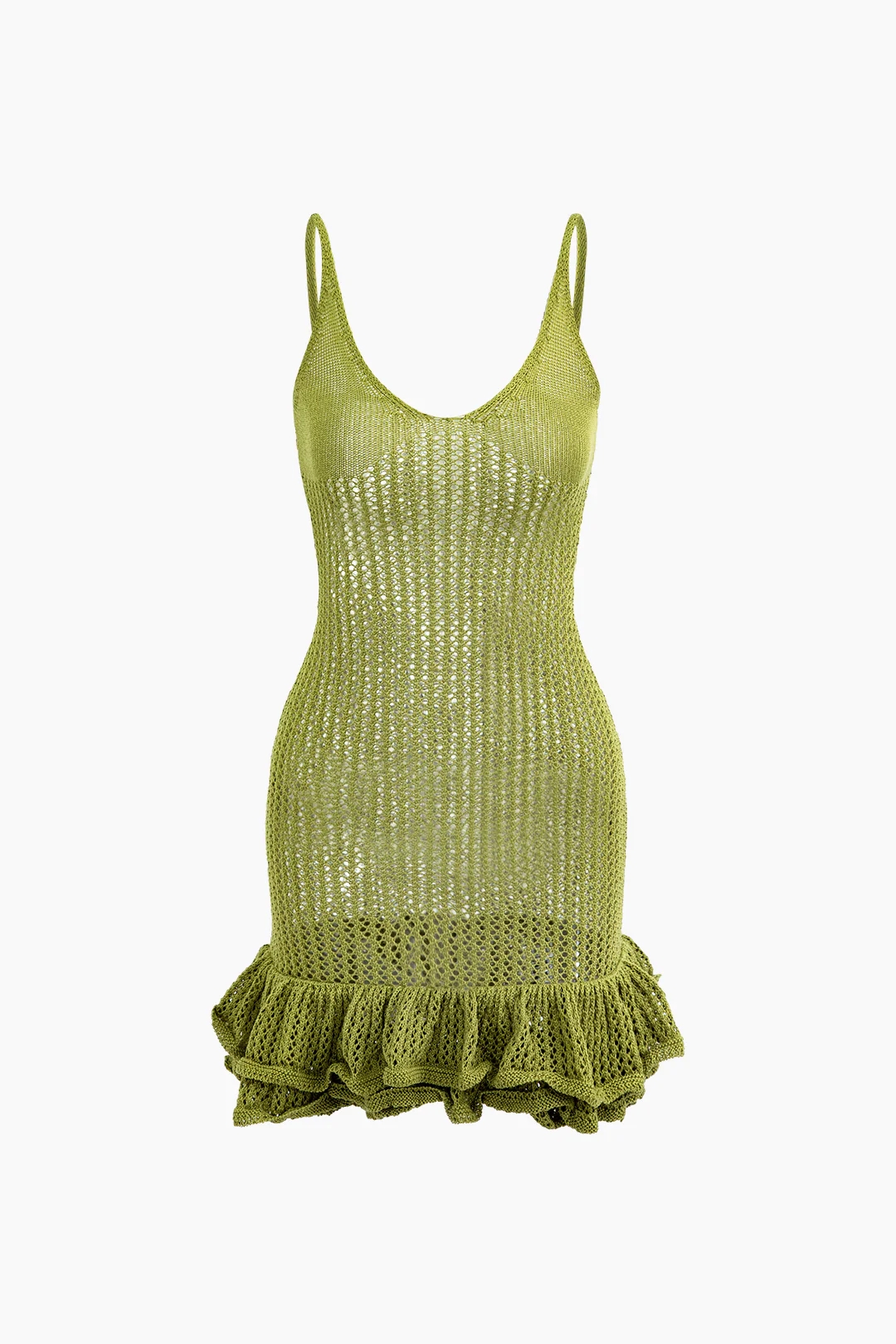 Rotimia Open Knit Ruffle Hem Cami Mini Dress