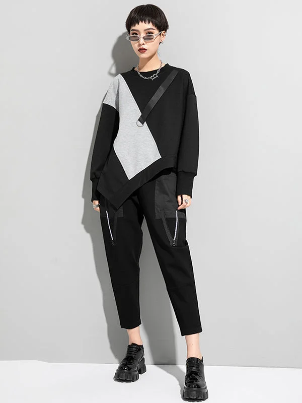 Asymmetrical Twist-Front Shirt with Pin Detail - Light Gray