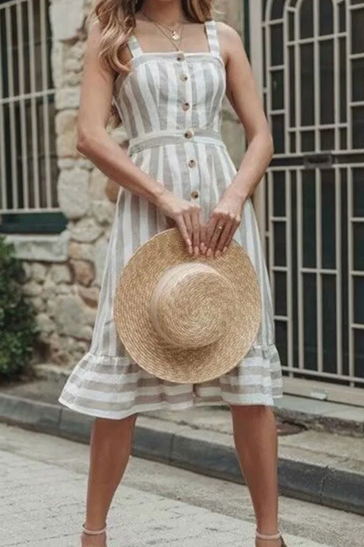 Luditu Midi Dress, Strappy , Pink Vintage Pleated Polka Dot