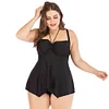 Plus Size Bikini Push up Swimwear Women Swimsuit Two Pieces Tankini Set Beachwear Sexy Mesh Plunge Neck Halter Ruffles Black