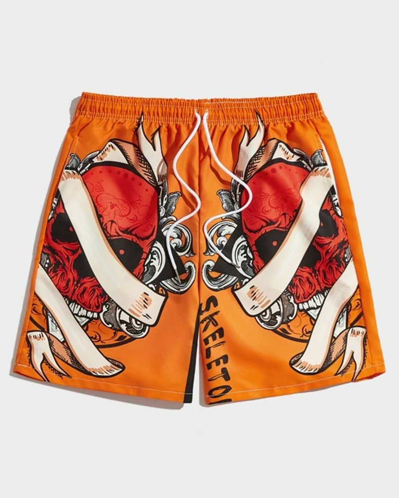 Street Life Men's Oversized Skeleton Graphic Drawstring Sports Shorts