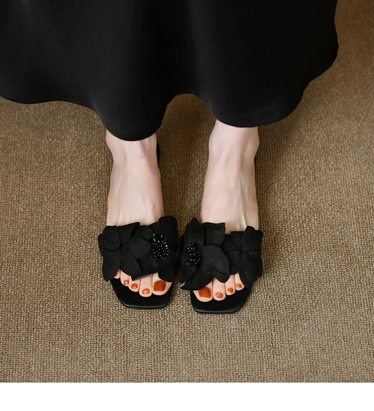 Yyvonne Summer New Leisure Flat Head Slippers Women Fashion Toe Red Half Slippers Beach Shoes