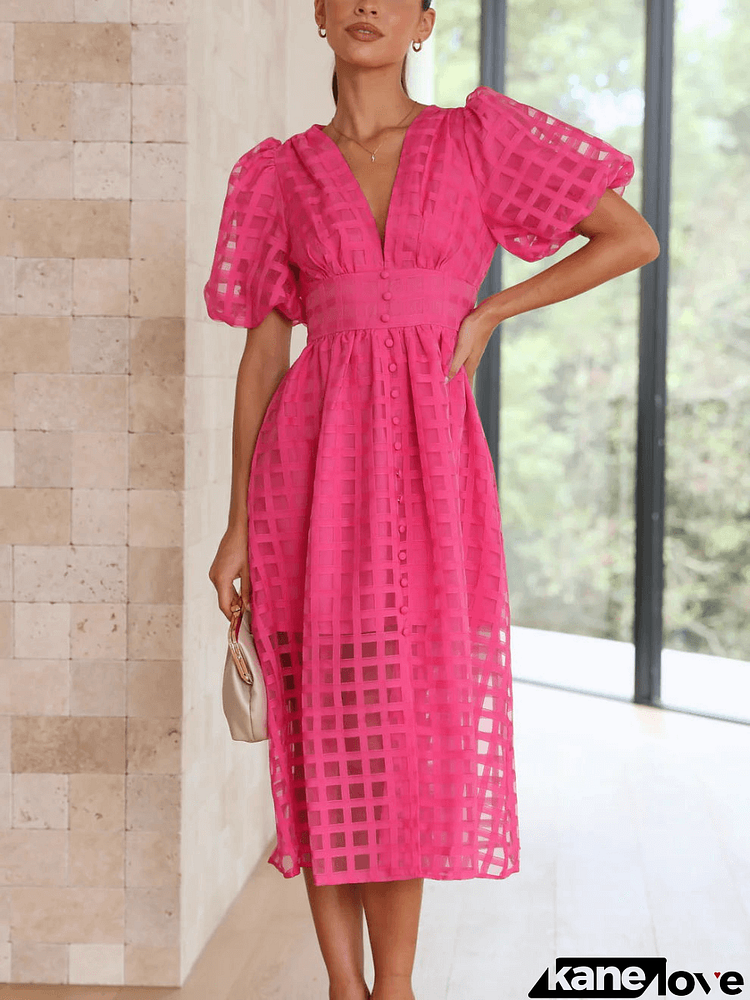 NOTEPAD SHORT SLEEVE MIDI DRESS - FUCHSIA