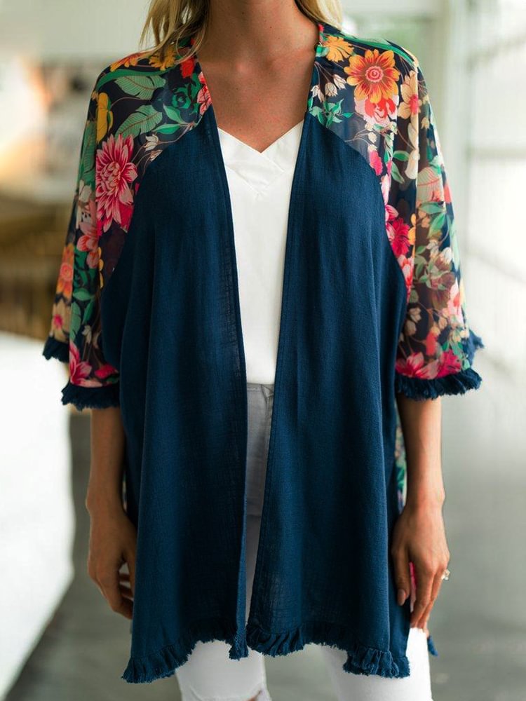 Plus Size Casual Printed Kimono Jacket P179199873