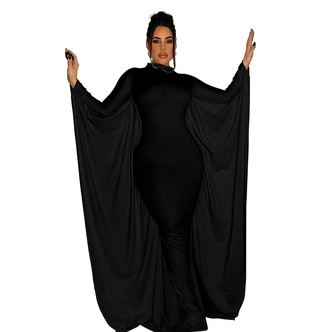 Ueong Fashion Women's Solid Color Bat Long Sleeve Dress Women