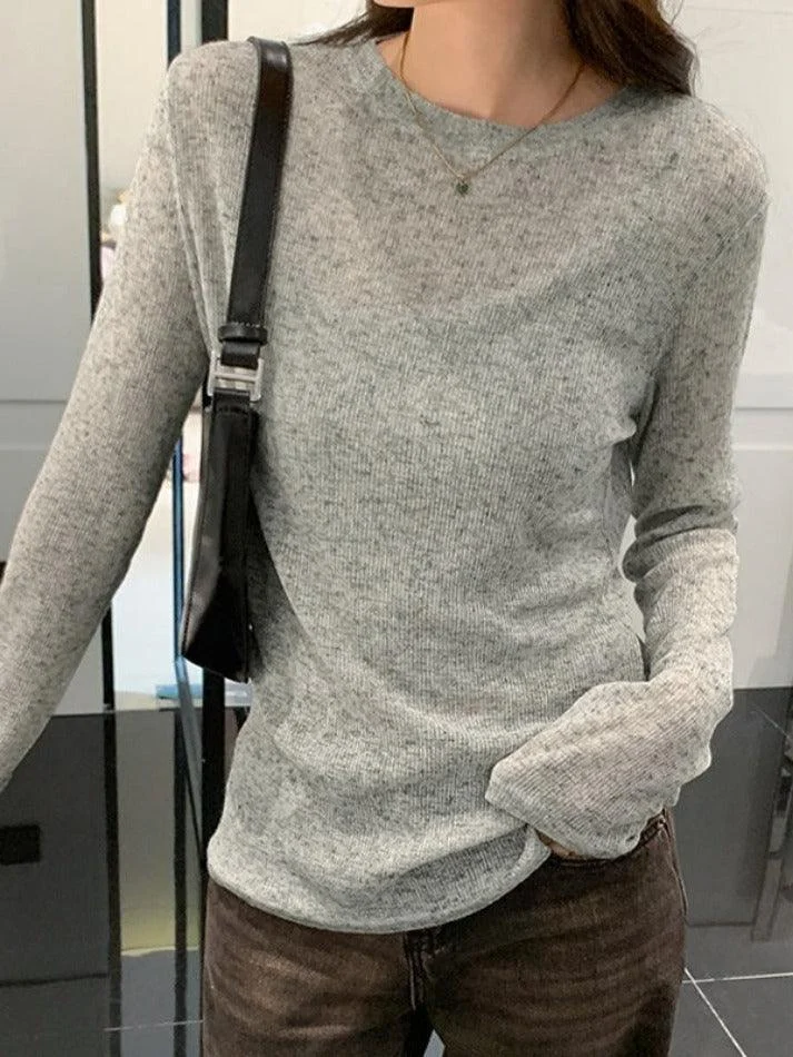 Brownm Solid Color Thin Long Sleeve Knit