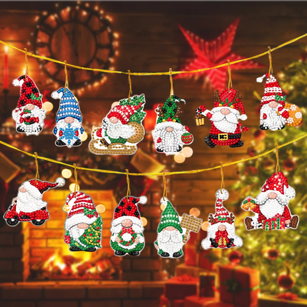 12Pcs DIY Acrylic Christmas Hanging Diamond Painting Art Kits for Christmas Tree