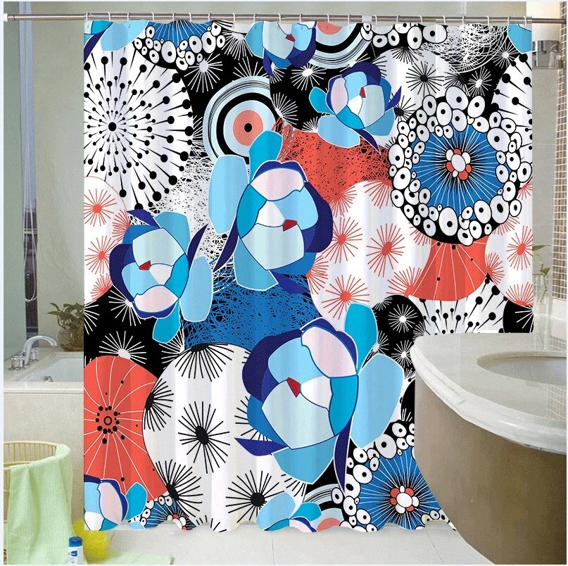 Marble Striped Shower Curtain Blue Black Simple Design Wave Bathroom Accessories Decorative Waterproof Screen With Hook