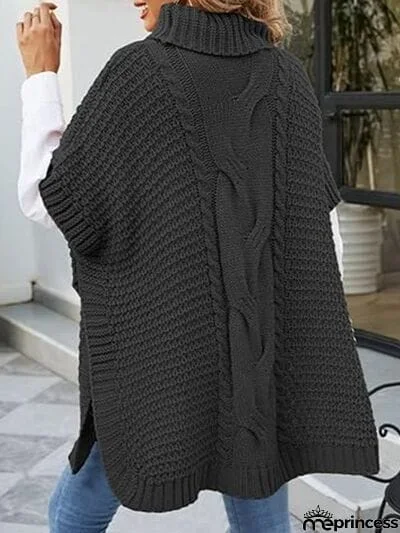 Cable-Knit Half Sleeve Turtleneck Sweater