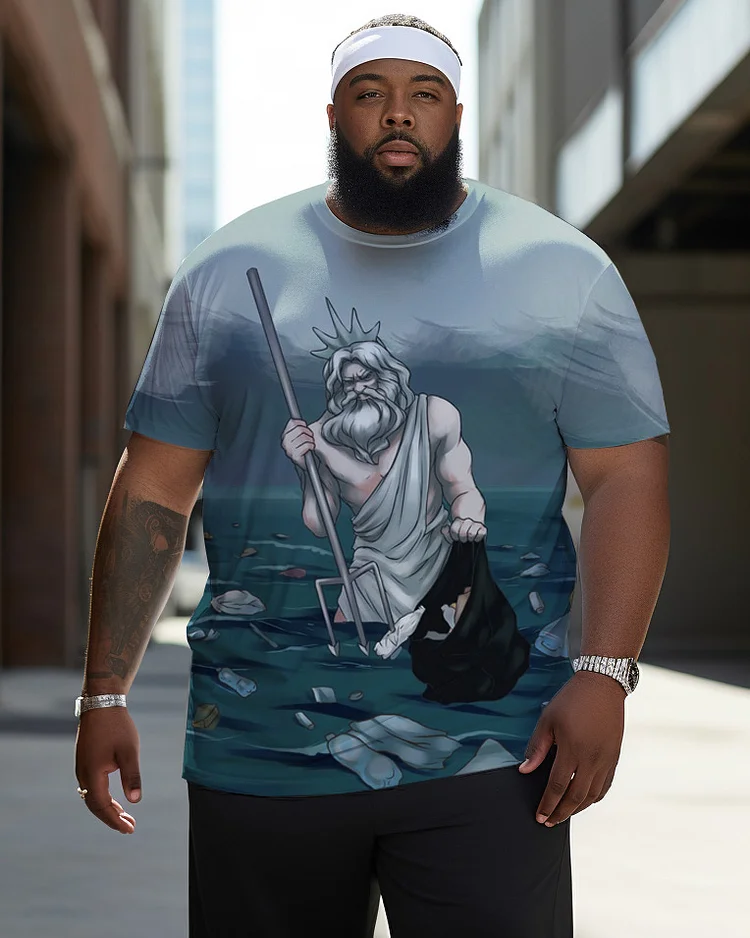Men's Plus Size Jesus Protects The Ocean Short Sleeve T-Shirt