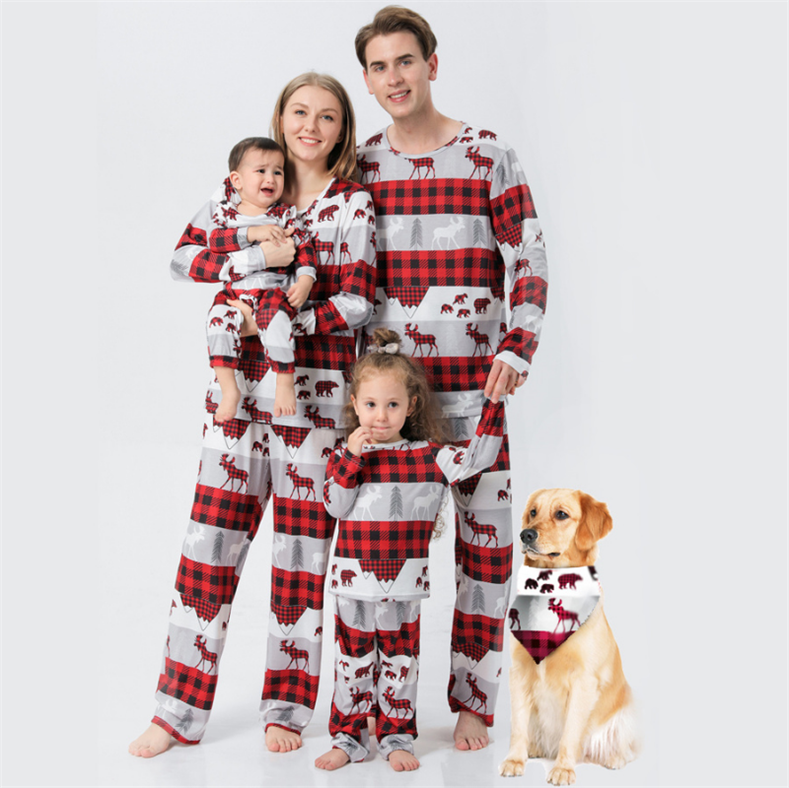 Christmas print patchwork round collar pajamas set