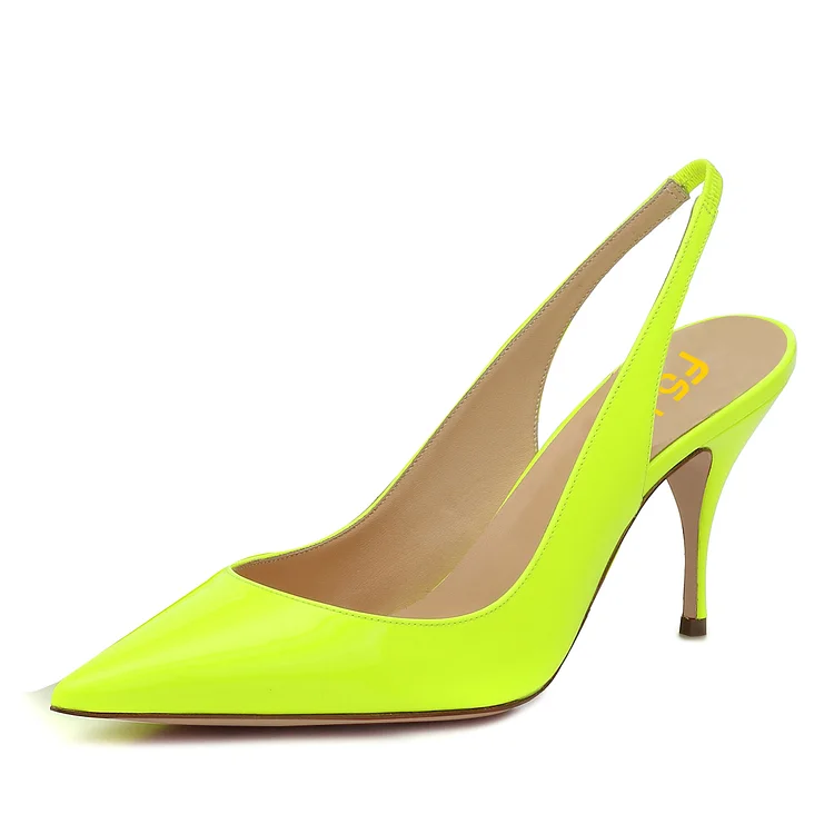 Neon Vegan Leather Pointed Toe Stiletto Heel Slingback Pumps |FSJ Shoes