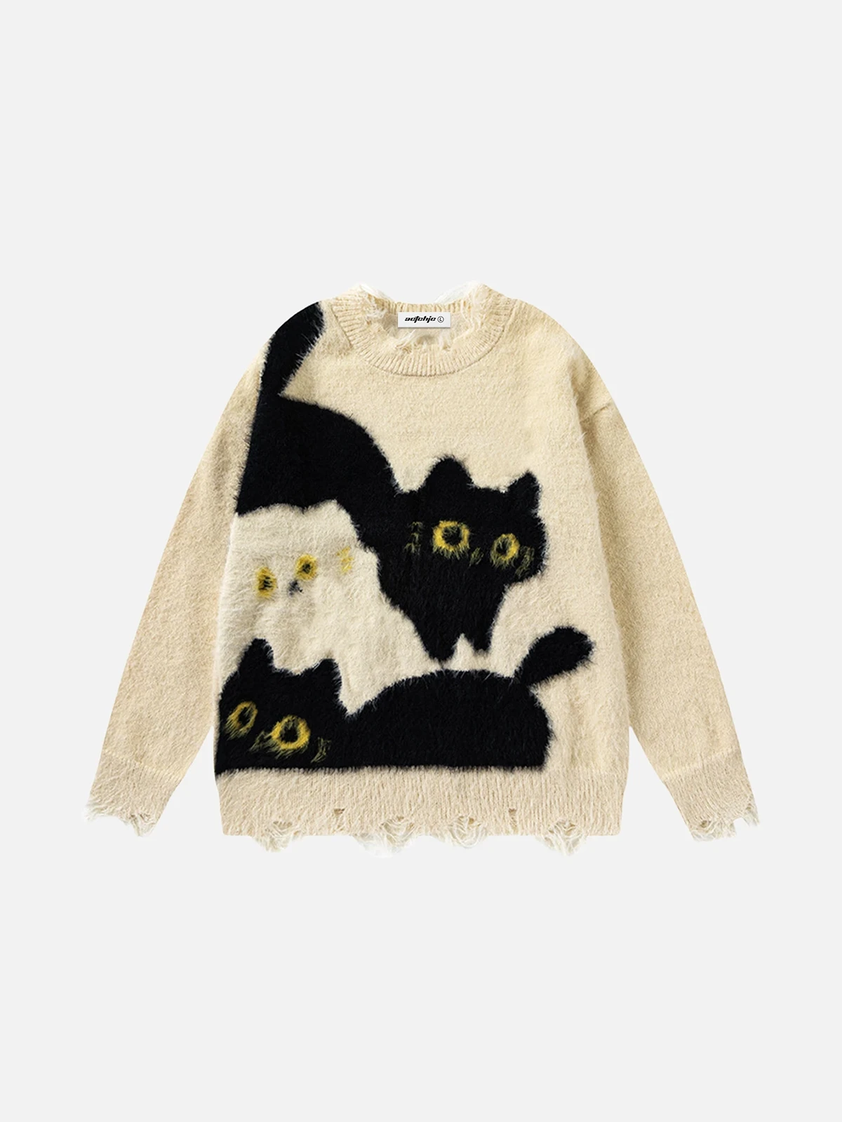 Apricot Color Blocking Cat Tassel Jacquard Sweater Front
