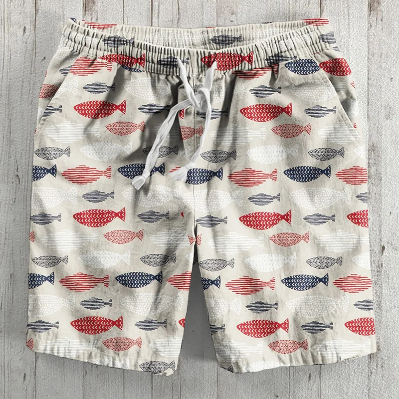 Vintage Fish Japanese Art Linen Blend Shorts