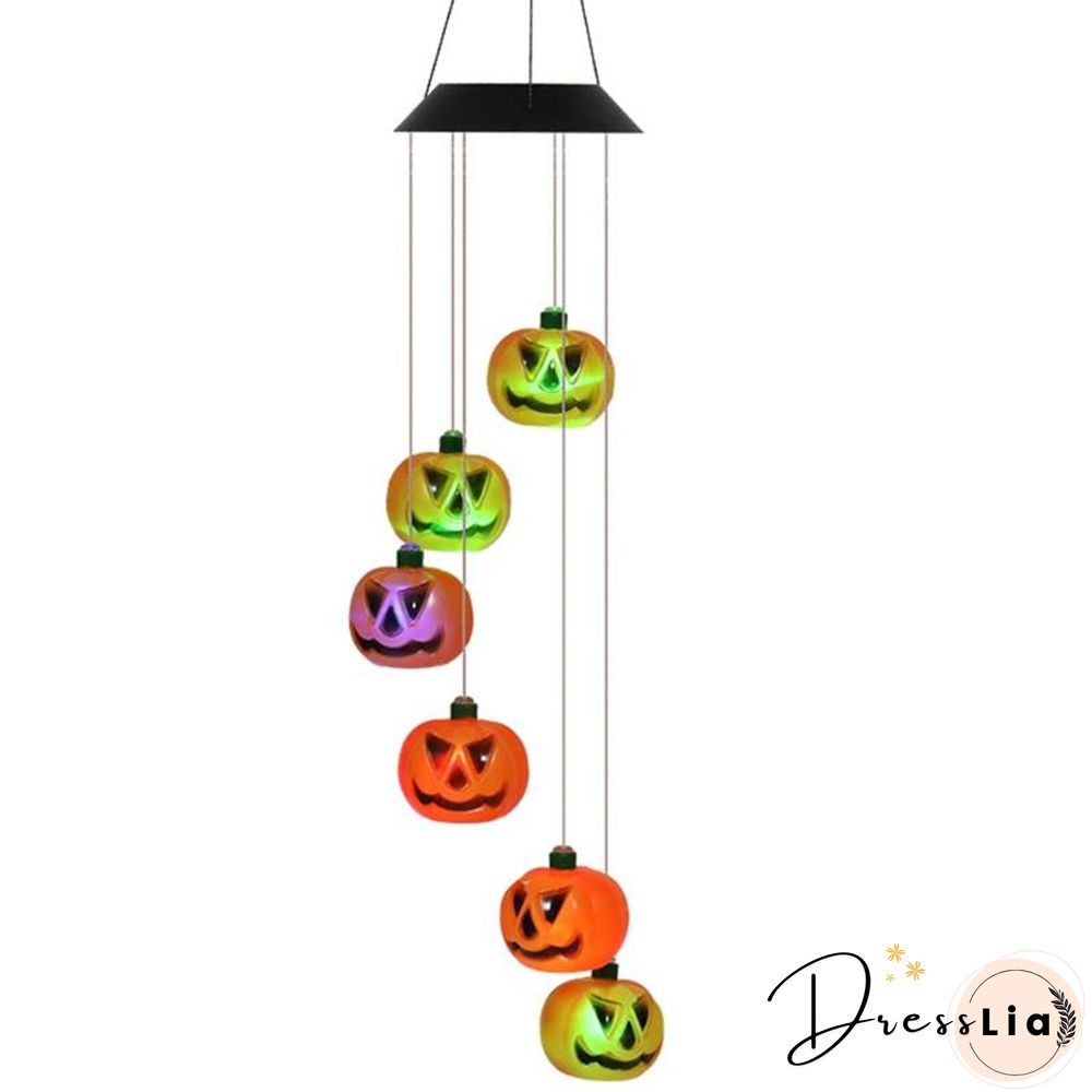 Halloween Solar Skeleton Skull Wind Chimes Light LED Color Changing