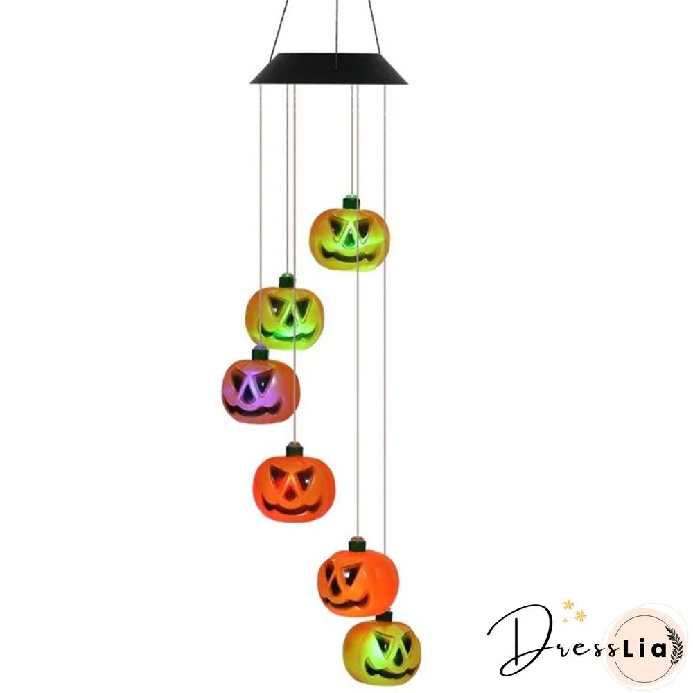 Halloween Solar Skeleton Skull Wind Chimes Light LED Color Changing