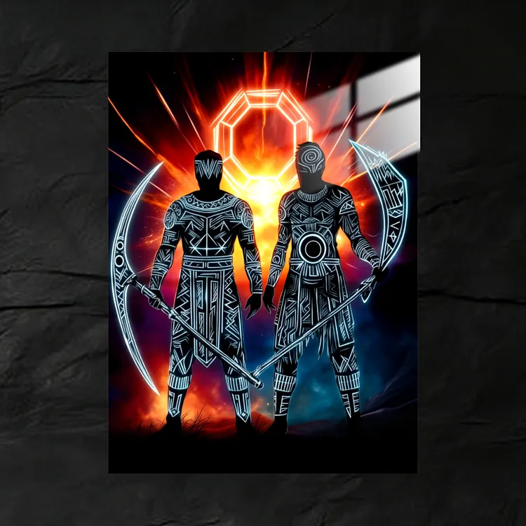 GodofWar Kratos Atreus NeonArt AnimetalPoster | Premium Anime Metal Wall Art