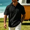 Men's Casual Vacation Linen Hooded Polo Shirt by Inlyline
