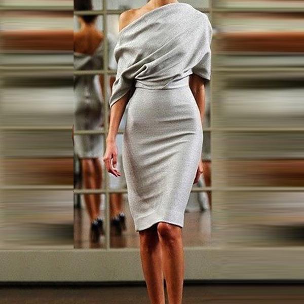 Open Shoulder Plain Half Sleeve Bodycon Dresses