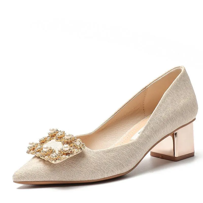 Breakj Breakj Women 2025 New Spring And Autumn Sharp Champagne Wedding Shoes Wedding Shoes Autumn Wedding Coarse Heel High-Heeled Shoes