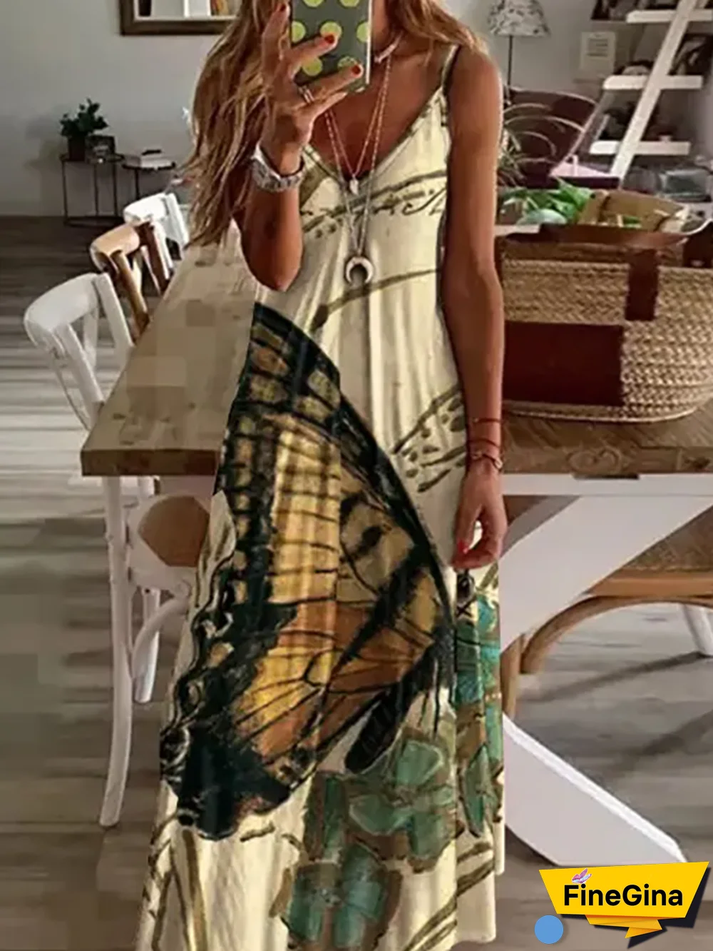 Butterfly V neck Casual Dresses