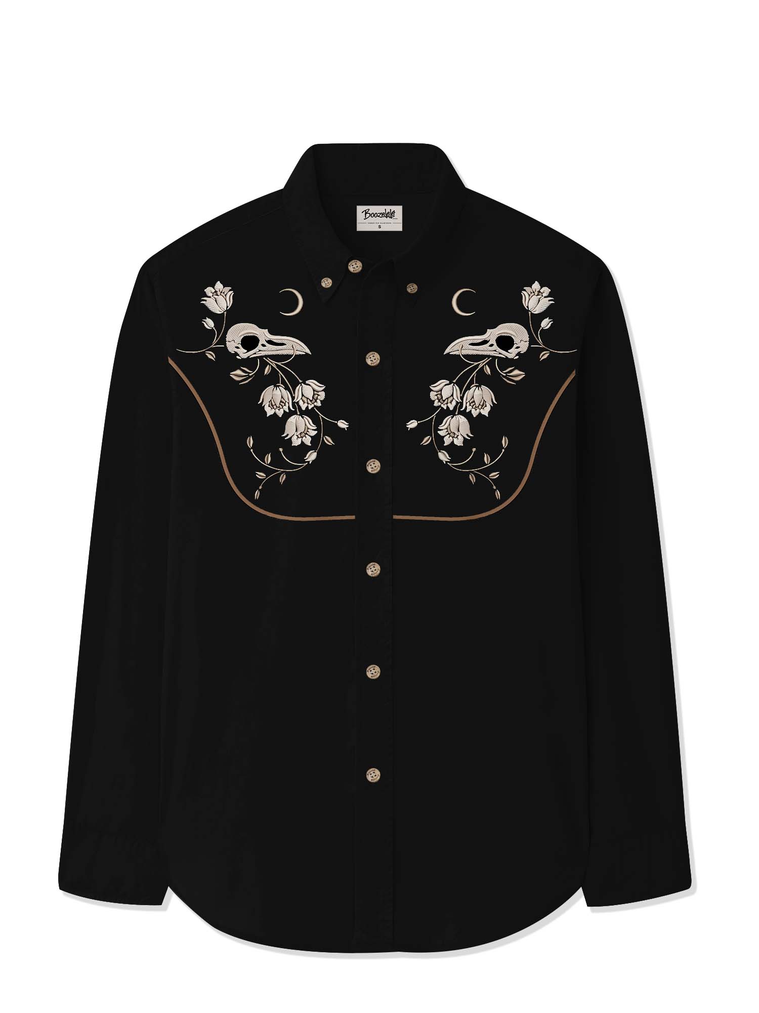 Flower And Raven Skull - 100% Cotton Long Sleeves Shirt