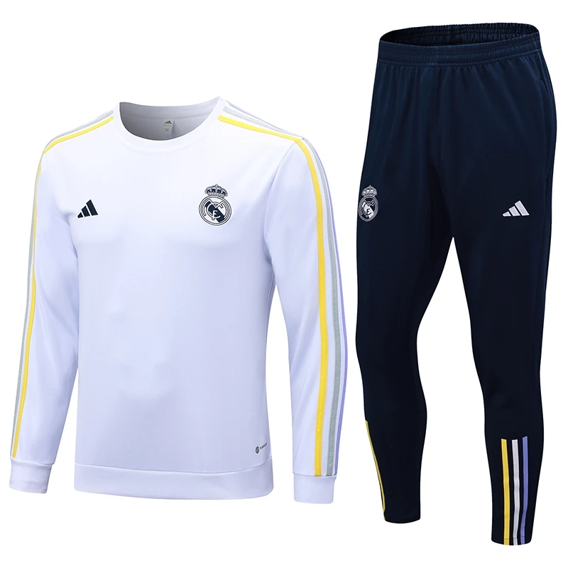 23-24 Real Madrid Round Neck Long Sleeved White Training Suit