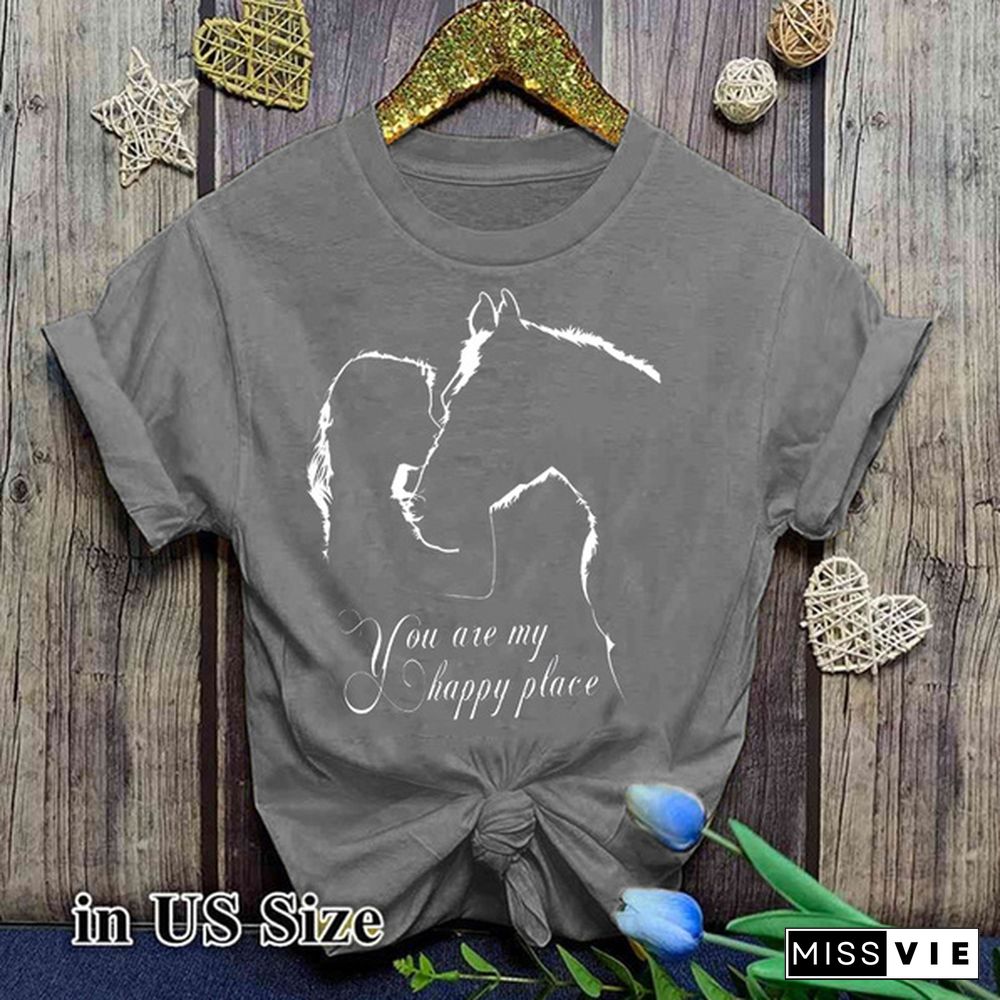 Horse Riding Lovers Horse You Are My Happy Place Black T Shirt Women Clothes S-3Xl Comfy
