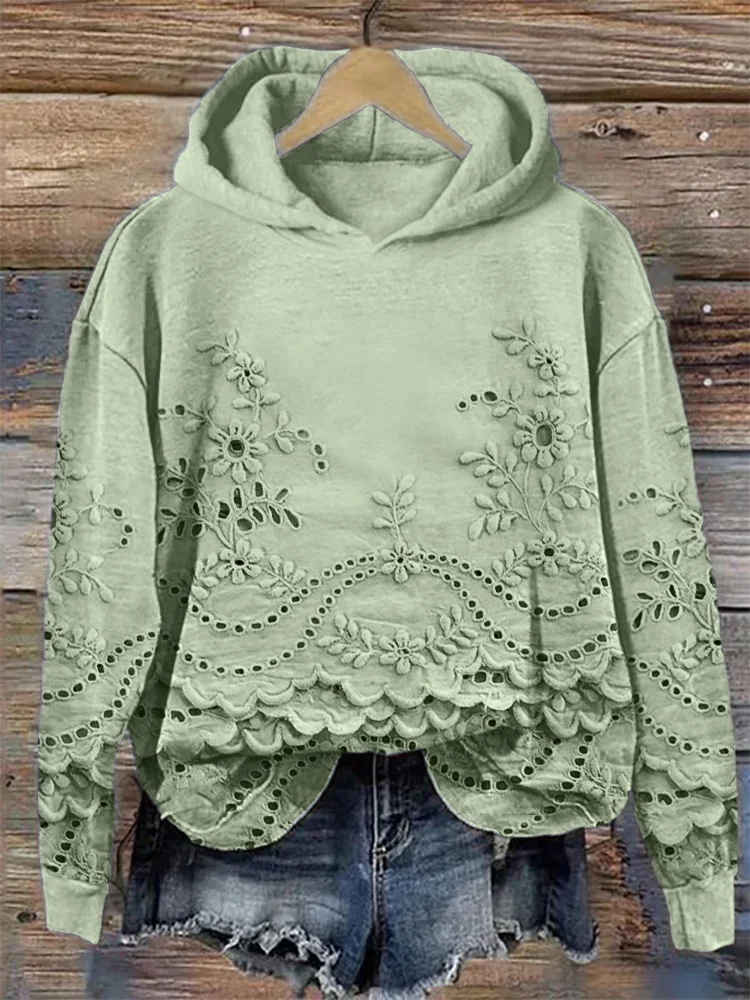 Women s Lace Print Casual Hoodie
