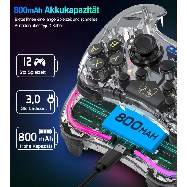 DinoFire Switch Controllers for Nintendo Switch/Switch Lite/Switch OLED Controller with RGB Colour LED