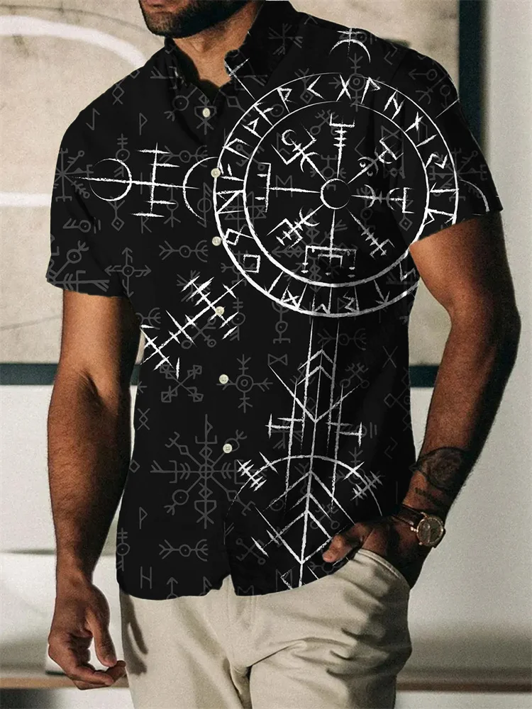 BrosWear Men's Viking Compass Vegvisir Short Sleeve Blouse