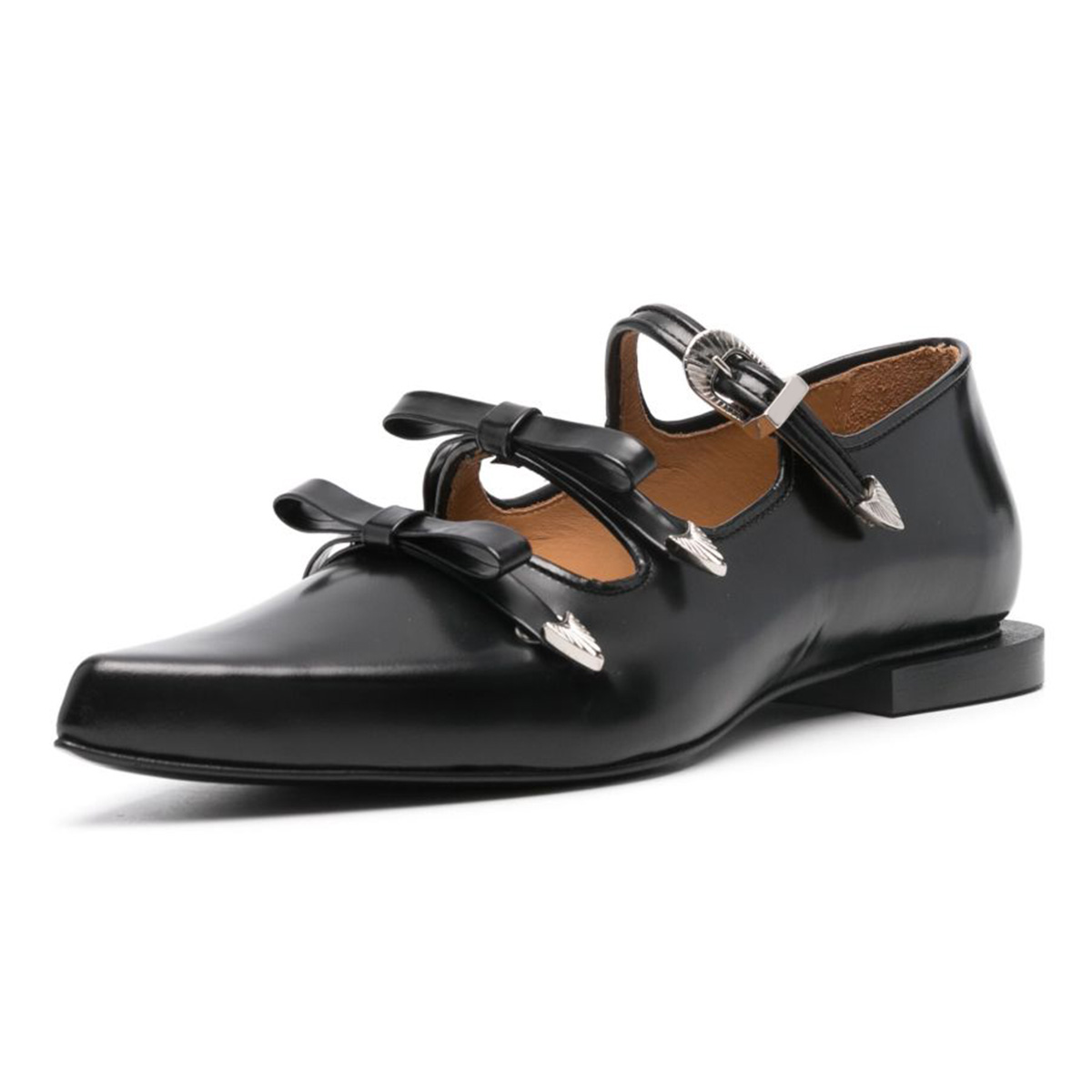 Faux Leather Pointed Toe Buckle Black Flat Shoes for Women Nicepairs