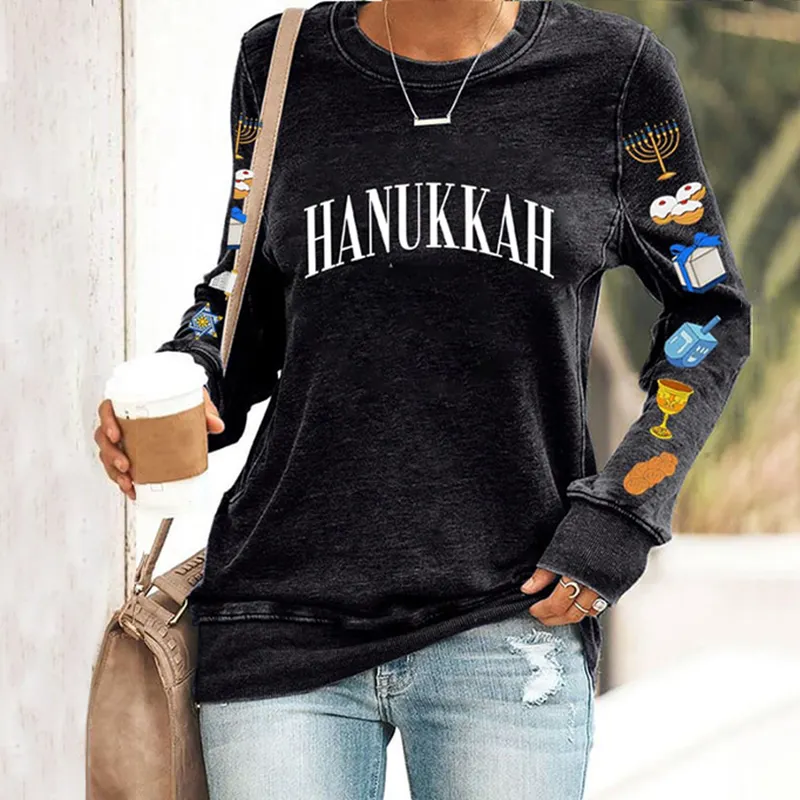 Women's Hanukkah Printed Crew Neck Sweatshirt