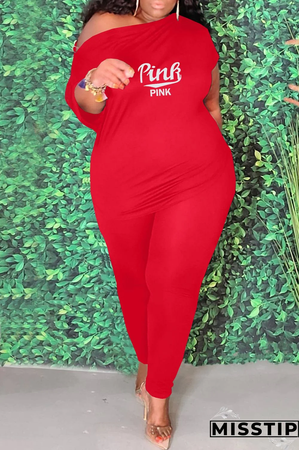 Blue Fashion Casual Letter Print Basic O Neck Plus Size Two Pieces