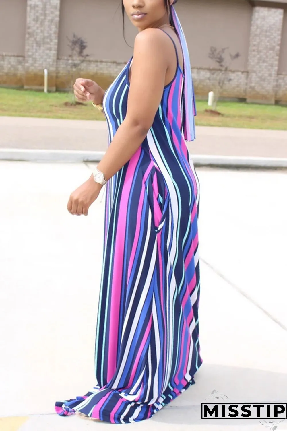 Colorful Fashion Casual Striped Sleeveless Loose Dress