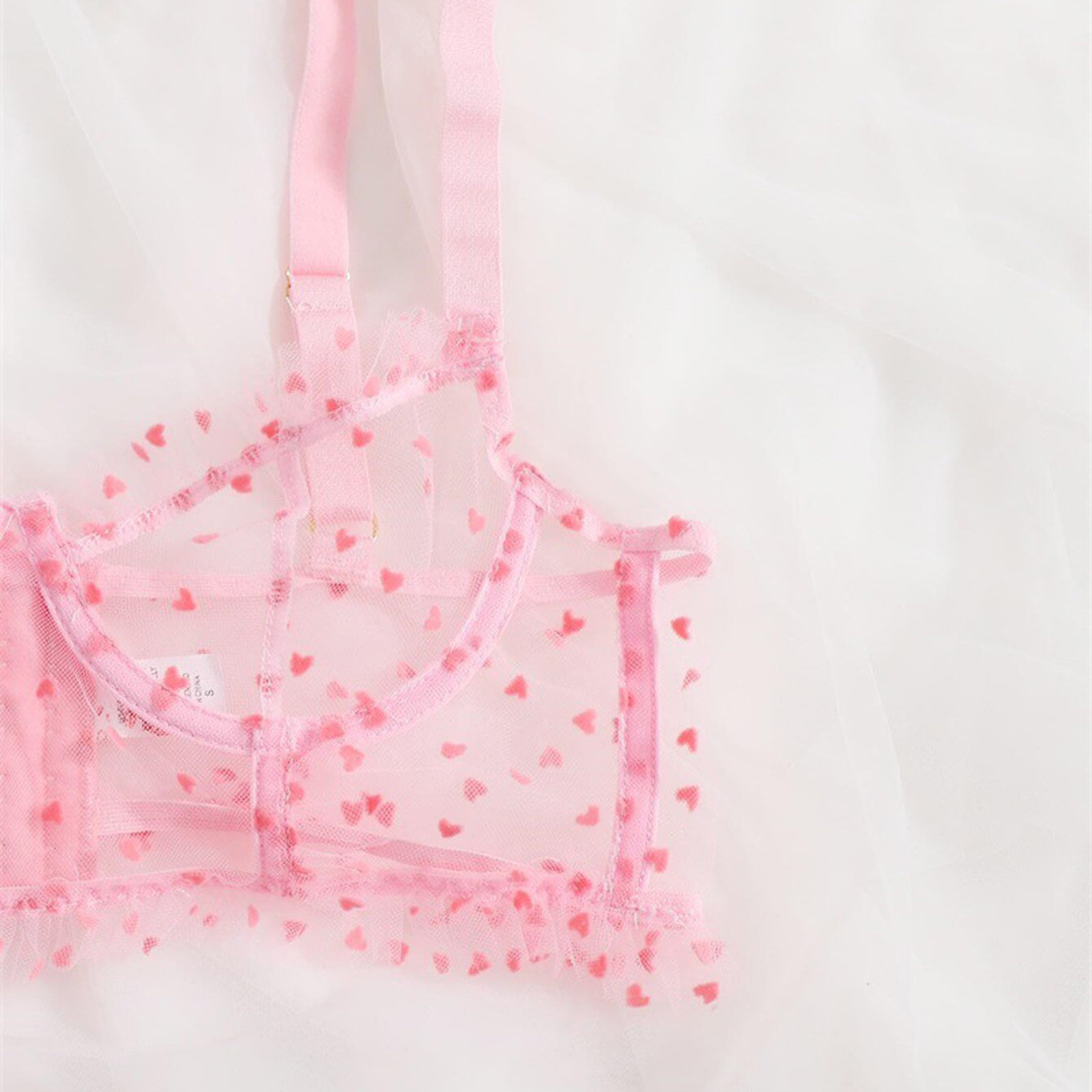 Bayuyun Lace Heart Dot Bra Set Women Sexy Lingerie Ruffle Transparent Underwear Lingerie Set Sleepwear Garter Briefs Sets нижнее белье