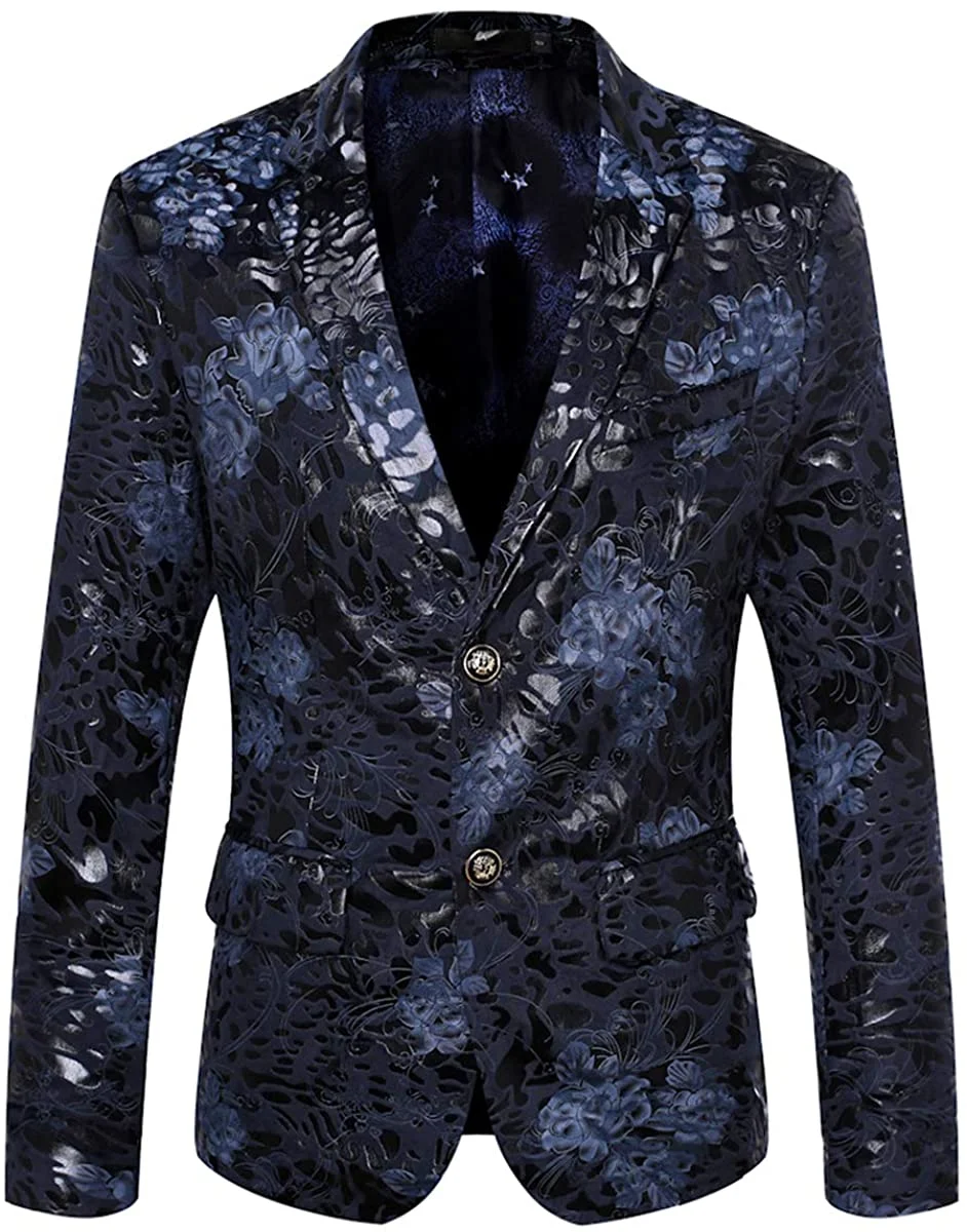 MAGE MALE Men's Dress Party Floral Suit Jacket Notched Lapel Slim