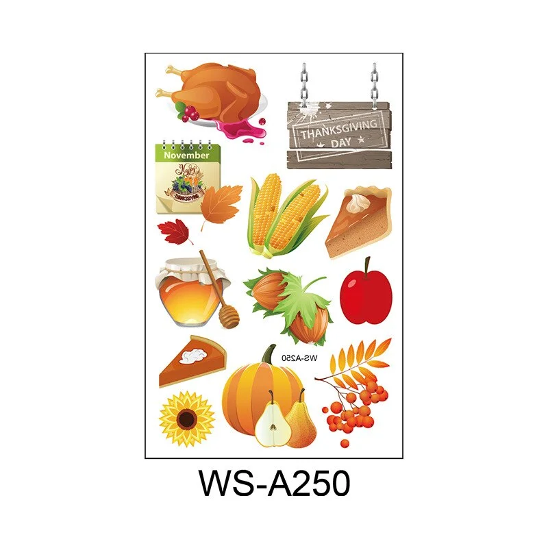 Thanksgiving Day Pumpkin With Maple Leaf Fruit Tattoo Stickers Fake Tattoos Paste on Face Arm Leg for Body Art Sticker