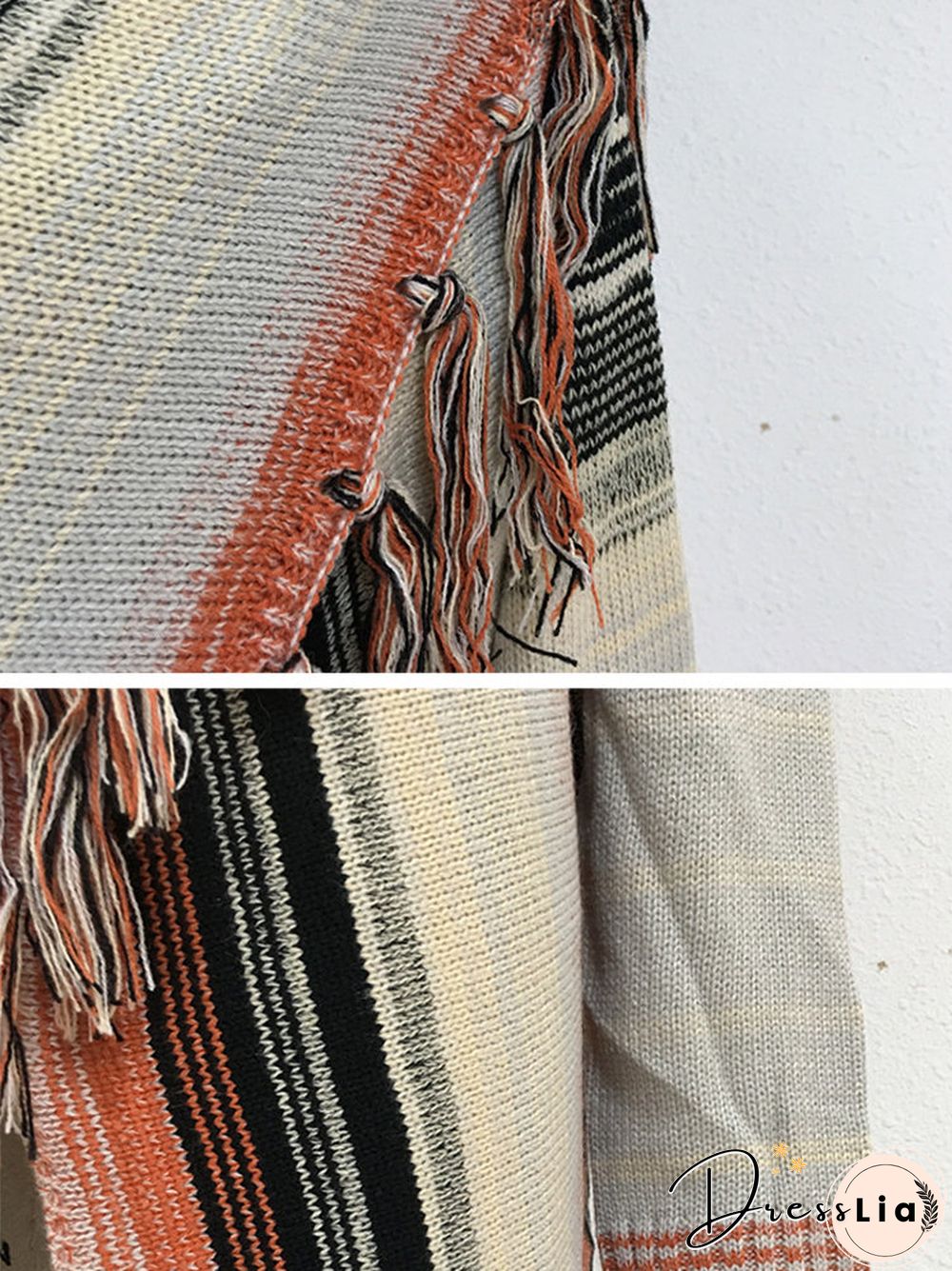 Striped Tessel Hem Long Sleeve Cardigan